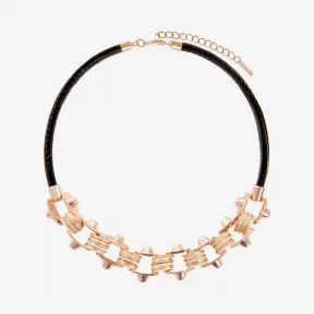  机械齿轮镶嵌链式皮绳项链 ACCTJ2-GOLD