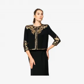  绉纱金属珠片绣花装饰小披肩 ALG1868H-BK-GD