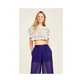  白色钩花短上衣 BCN18320H