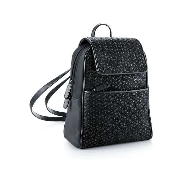 蒂芙尼/Tiffany Elsa Peretti® 黑色皮革双肩包，饰有涂漆 Open Hearts。 24504069 