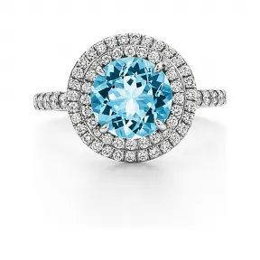 蒂芙尼/Tiffany Tiffany Soleste 系列铂金镶嵌 0.70 克拉海蓝宝石和钻石戒指。