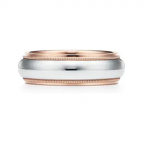 蒂芙尼/Tiffany Tiffany Together 系列铂金和 18K 玫瑰金珠形边饰戒指，宽 6 毫米