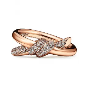 蒂芙尼/Tiffany Tiffany Knot 系列 18K 玫瑰金镶钻双行戒指