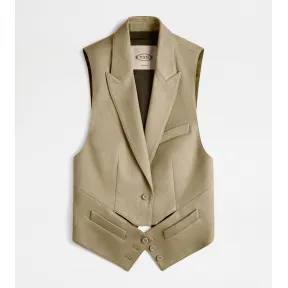 托德斯/Tod's Woman 米黃色 棉質馬甲 X1W1048013EWCY44C401