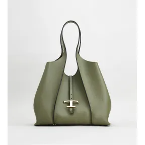 托德斯/Tod's Woman GREEN T Timeless Shopping Bag in Leather Medium XBWTSBA0300Q8EPZV617