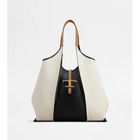 托德斯/Tod's Woman MULTICOLOUR T Timeless Shopping Bag in Canvas and Leather Medium XBWTSBAP300RE9PZ0O75