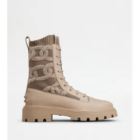 托德斯/Tod's 女人 米黄色 Kate织物拼皮革格斗靴 XXW08J0GB60SNOC609