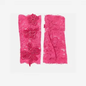 范思哲Versace 女士玫瑰刺绣蕾丝连指手套 1010121-1A07784-1PM60