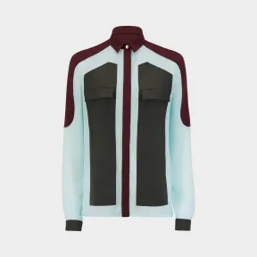 范思哲/Versace 撞色拼接真丝衬衫 - 绿色 衬衫&上衣 A77436-A206121_A3205