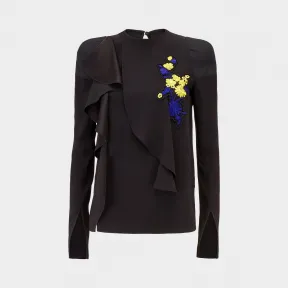 范思哲/Versace Florage 荷叶边刺绣上衣 - 黑色 衬衫&上衣 A78062-A216617_A1008