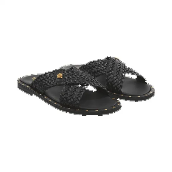 范思哲/Versace 小牛皮梭织凉拖鞋 - 黑色+金色 凉鞋 DSU5959-DVG3C_D41OH