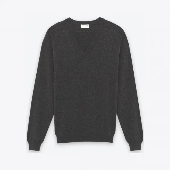 伊夫圣罗兰/Yves Saint laurent 经典灰色 V 领羊绒衫 313859Y1QFG1103