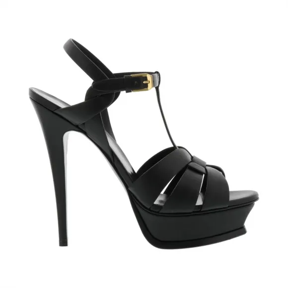 伊夫圣罗兰/Yves Saint laurent 黑色Tribute皮革高跟凉鞋 315487BDA001000