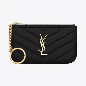 伊夫圣罗兰/Yves Saint laurent monogram 黑色matelassé|纹真皮钥匙包 438386C
