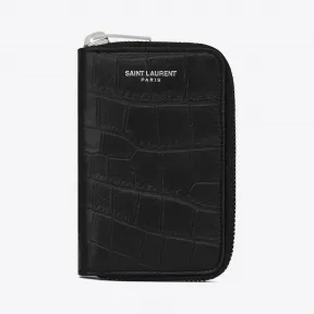 伊夫圣罗兰/Yves Saint laurent 经典黑色鳄鱼压纹真皮SAINT LAURENT PARIS拉链式钥匙袋 440