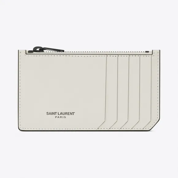 伊夫圣罗兰/Yves Saint laurent 经典 FRAGMENTS 鸽白色真皮和黑色闪亮装饰拉链袋 458589B9LE