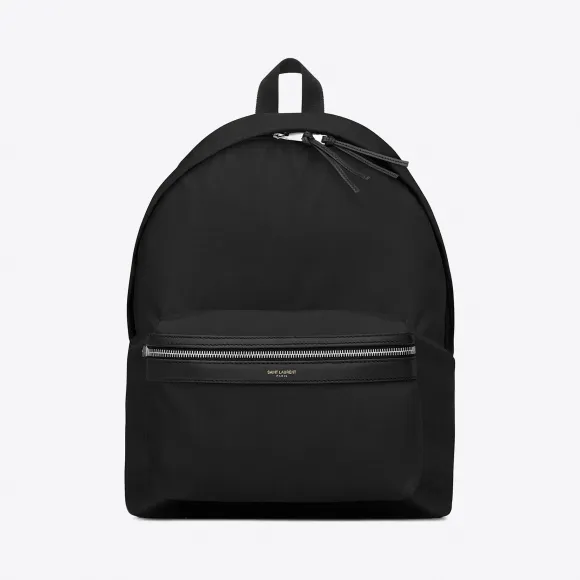 伊夫圣罗兰/Yves Saint laurent 经典 hunting 海军蓝尼龙帆布拼接黑色真皮双肩背包 465448GIV3