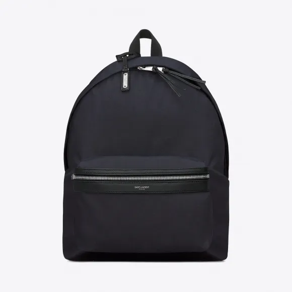 伊夫圣罗兰/Yves Saint laurent 经典 city 海军蓝尼龙帆布拼接黑色真皮双肩背包 465448GIV3F41