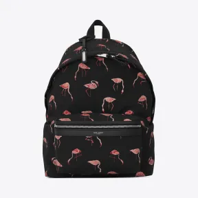 伊夫圣罗兰/Yves Saint laurent 黑色和粉色火烈鸟印花尼龙帆布和黑色真皮 CITY 背包  465448GWO1