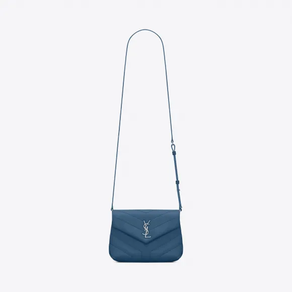 伊夫圣罗兰/Yves Saint laurent LOULOU toy bag in shiny denim blue leat