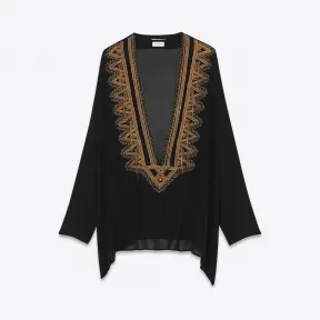 伊夫圣罗兰/Yves Saint laurent 黑色和金色乔其丝刺绣土耳其长衫 467566Y058W1000