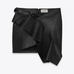 伊夫圣罗兰/Yves Saint laurent 黑色真皮不对称褶边裙  469069YC2GA1000