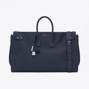 伊夫圣罗兰/Yves Saint laurent DUFFLE 48H SAC DE JOUR SOUPLE大号海军蓝粒纹真皮包