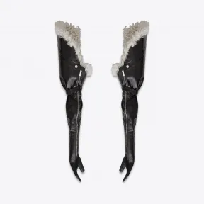 伊夫圣罗兰/Yves Saint laurent 带有闪亮黑色皮革和本色羊毛皮制成的翻边手套 487391Y52SA1004