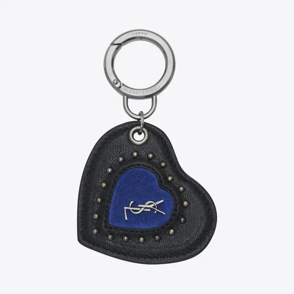 伊夫圣罗兰/Yves Saint laurent 心形钥匙包和皮革铆钉以及黑色和蓝色绒面革 492396D40N41074
