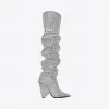 伊夫圣罗兰/Yves Saint laurent NIKI 105大腿靴，全刺绣白色水晶 4928040ET001000