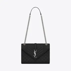 伊夫圣罗兰/Yves Saint laurent 中号绗缝织纹黑色皮革信封包