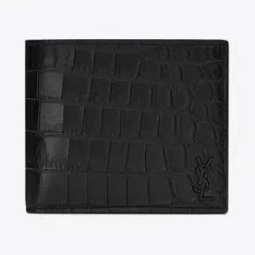 伊夫圣罗兰/Yves Saint laurent tiny monogram横款鳄鱼纹压印皮革钱包，搭配零钱袋 610193DZEDU1000