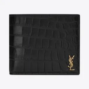 伊夫圣罗兰/Yves Saint laurent tiny monogram 横款鳄鱼纹压印雾面皮革钱包，搭配零钱袋 610193DZEDW1000