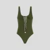 伊夫圣罗兰/Yves Saint laurent 卡其色 卡其色系带细节连体泳衣 687606Y36TD1036