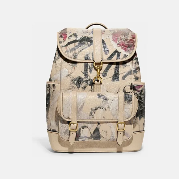 蔻驰/Coach 象牙白色+混合多色 皮革 COACH X MINT + SERF CARRIAGE背包 CE190-AG7-小迈步海淘品牌官网