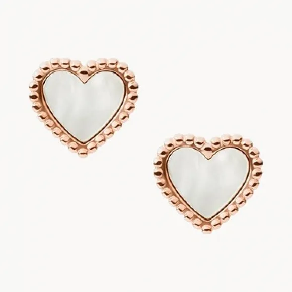 化石/Fossil Val I Heart You MotherofPearl Stainless Steel Stud Earrings