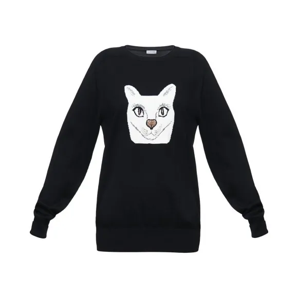 罗意威/Loewe Cat Jacquard Sweater黑色 D3269970SM小迈步海淘品牌官网