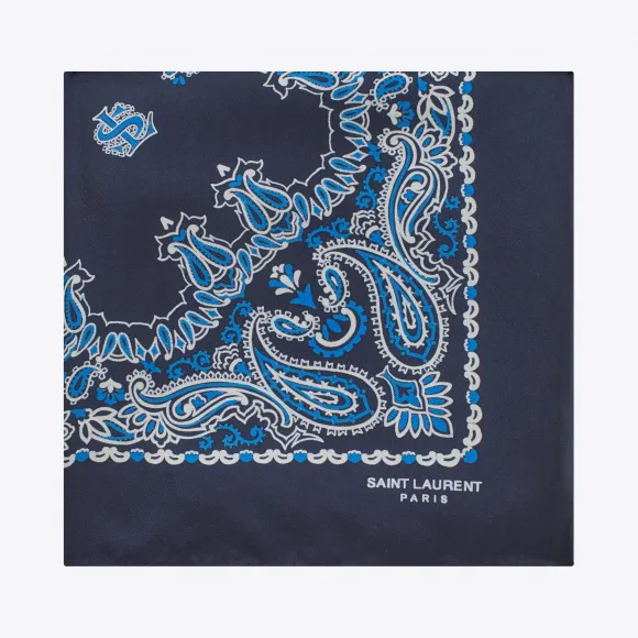 伊夫圣罗兰/Yves Saint laurent bandana square scarf in blue and white 小迈步海淘品牌官网